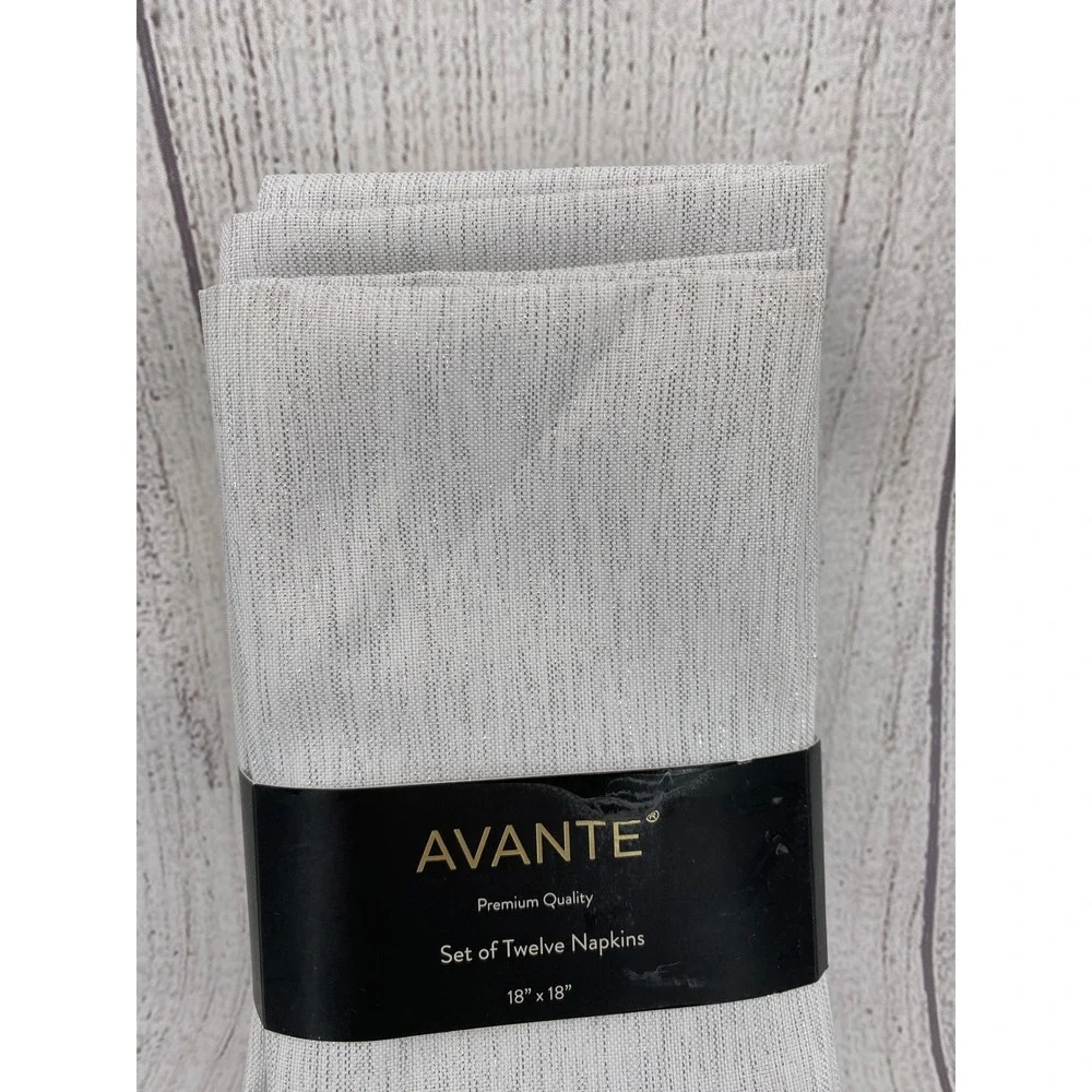 Avante Cloth Napkins 18x18 Silver (Set of 12) Metallic Shimmer Festive Holiday